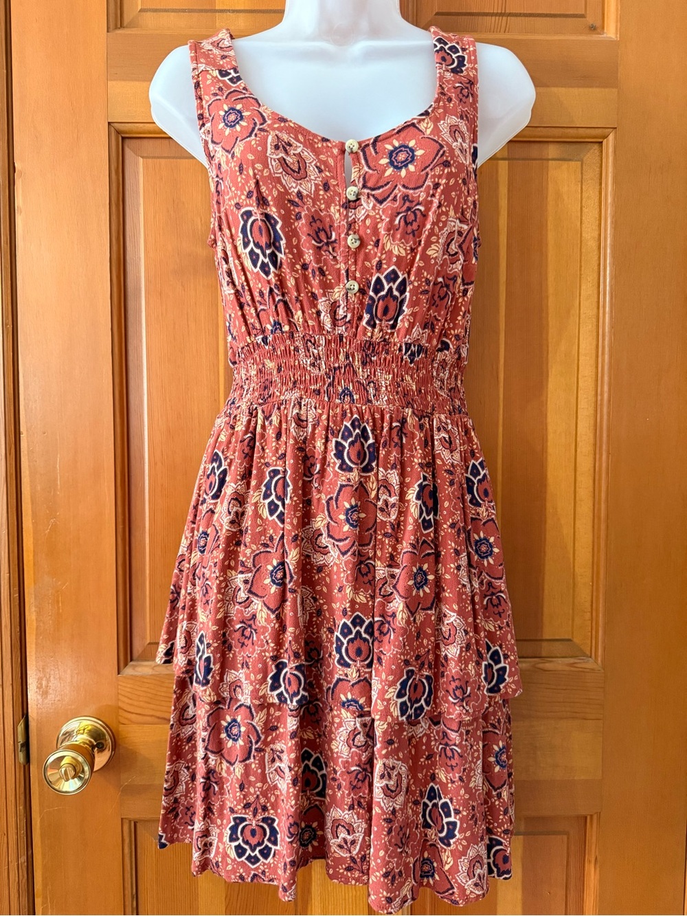 Madison & Berkeley Rust Floral Tiered Button Sundress
